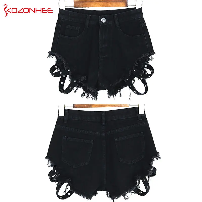 Летние свободные черные женские джинсовые шорты с высокой талией, рваные женские шорты для женщин, джинсы#014