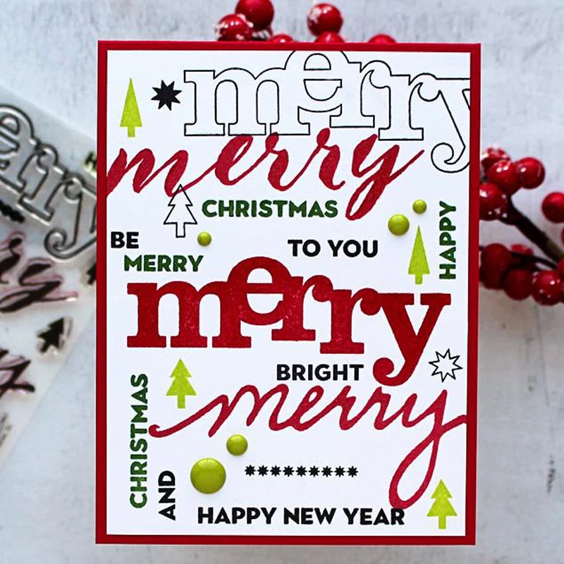 

Word Merry Transparent Clear Silicone Stamp/Seal for DIY Scrapbooking/Photo Album Decorative Card Making Clear Stamps 4x6inches