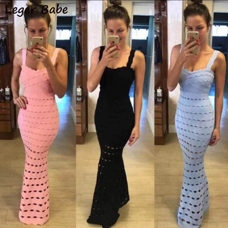 

Leger Babe HL 2019 Evening Prom Gown Formal Party Vestidos Women Outlet Maxi Strap Square Neck Hollow Out Mermaid Bandage Dress