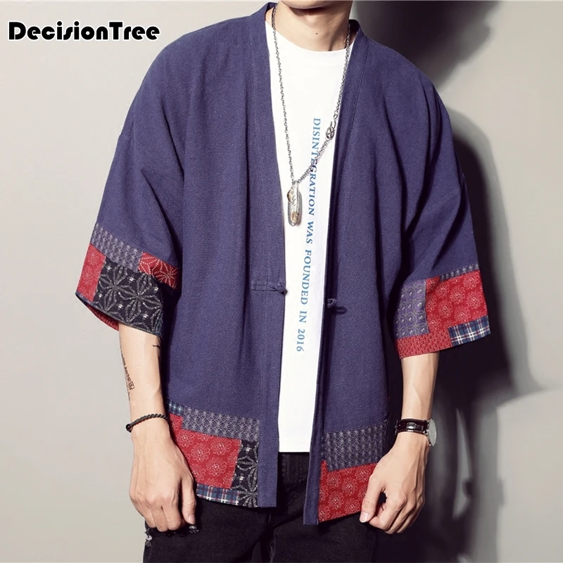 

2019 summer men cotton linen cardigan chinese style male casual loose windbreaker kimono shawl outerwear coat