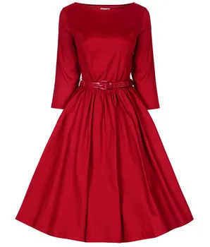 

Off the shoulder long vintage 50s style dresses novelty cotton party dancewear red long sleeve autumn and winterAudrey Hepburn