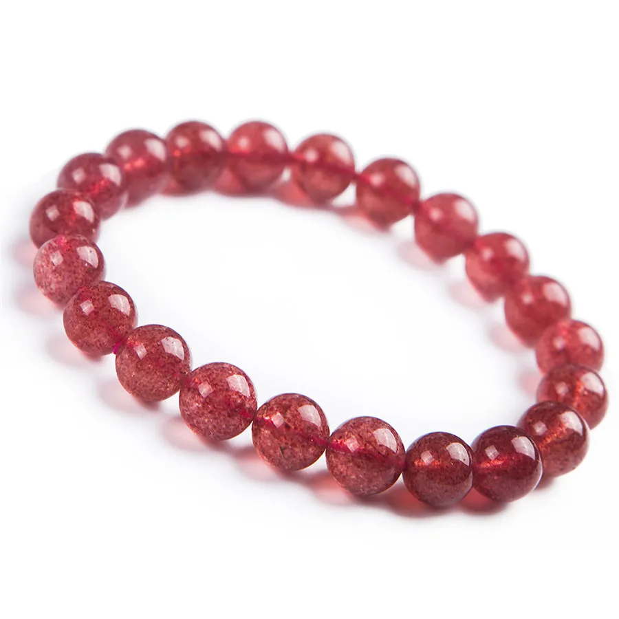 

Wholesale 100% Genuine Bracelet Natural Strawberry Quartz Crystal Gemstone Stretch Bracelet Size 8mm Round Bead For Women AAAAA