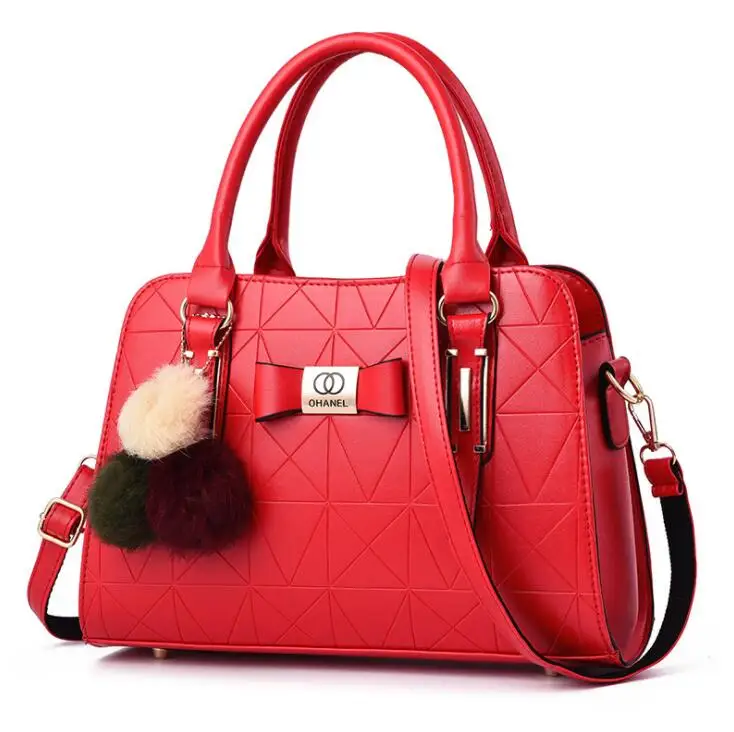 FGJLLOGJGSO, модная женская кожаная сумка с помпонами, женские сумки через плечо с бантиком, женские сумки для покупок, мягкая сумка-мессенджер - Цвет: red