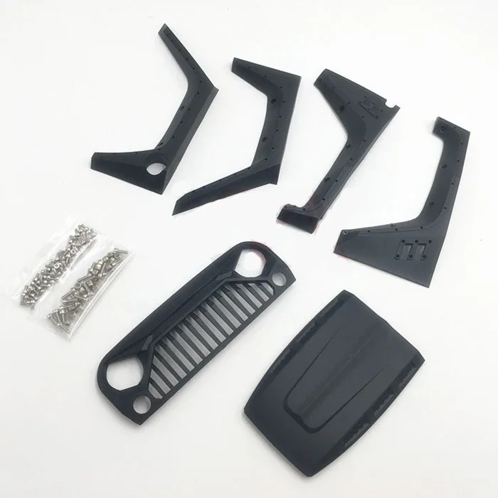 

1Set 1/10 Jeep Car Shell Kit Wheel Eyebrow Flare Fender+Engine Hood Cover+Intake Grille Front Face for Rock Crawler RC Cars