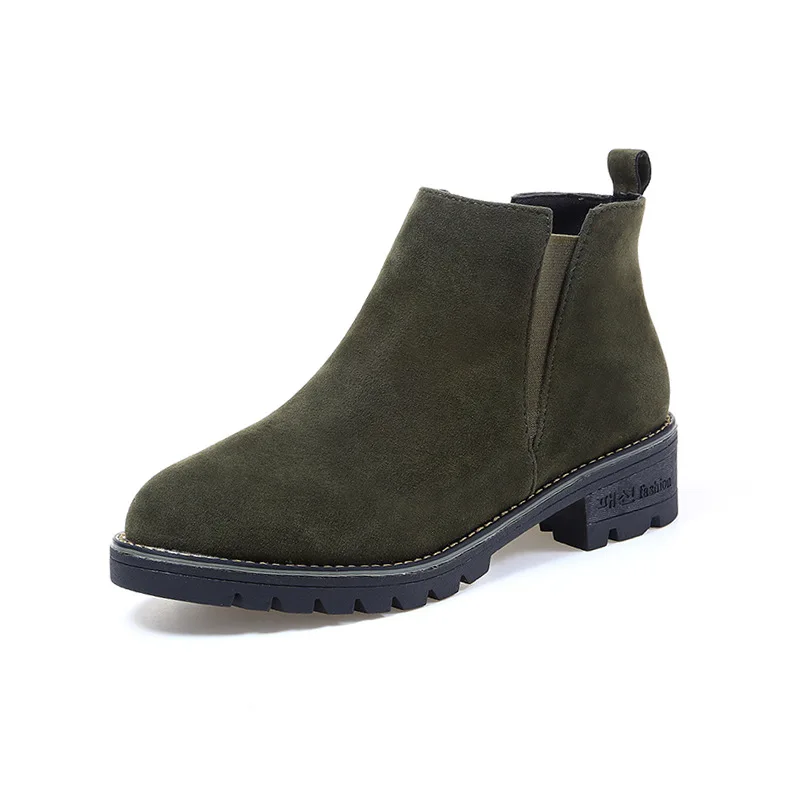 

2018 new autumn and winter Martin boots thick with medium and wild suede elastic women's booties amry green 0220