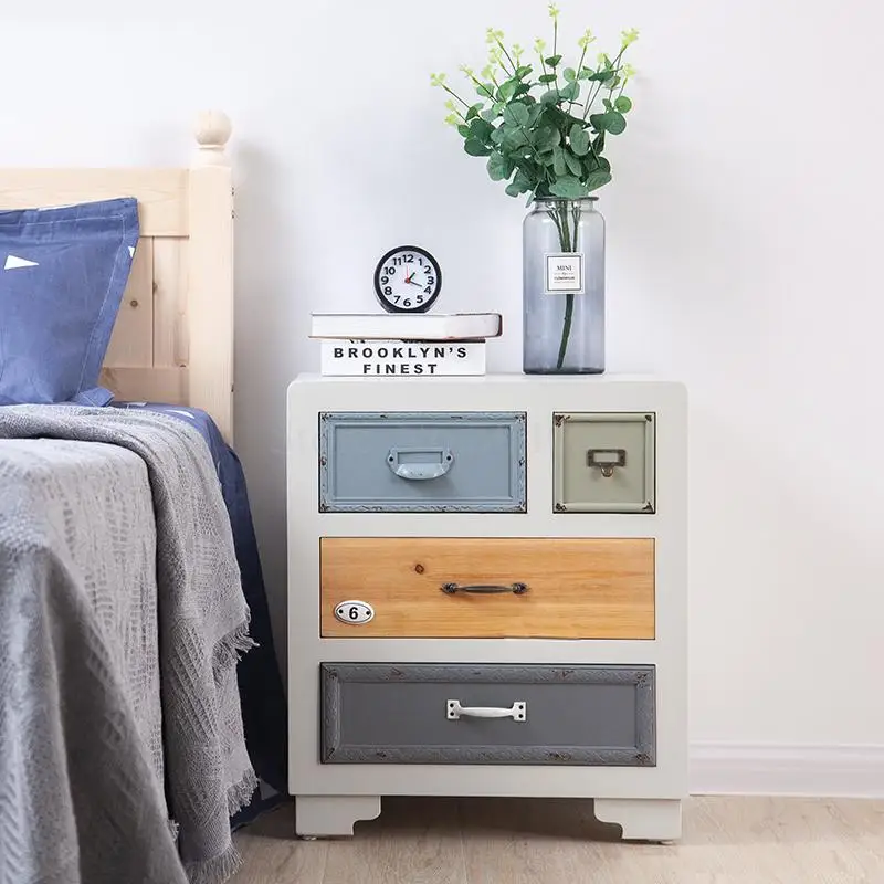 

Nordic simple modern bedroom creative bedside table garden Mediterranean vintage solid wood multi-function storage cabinet