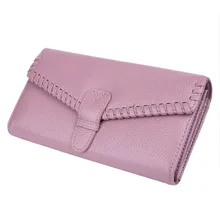 New Fashion Ladies Genuine Leather Purse Women’s Wallets Cowhide 4 Colors Long Design Knitting Womens wallets And Purses 3 fold