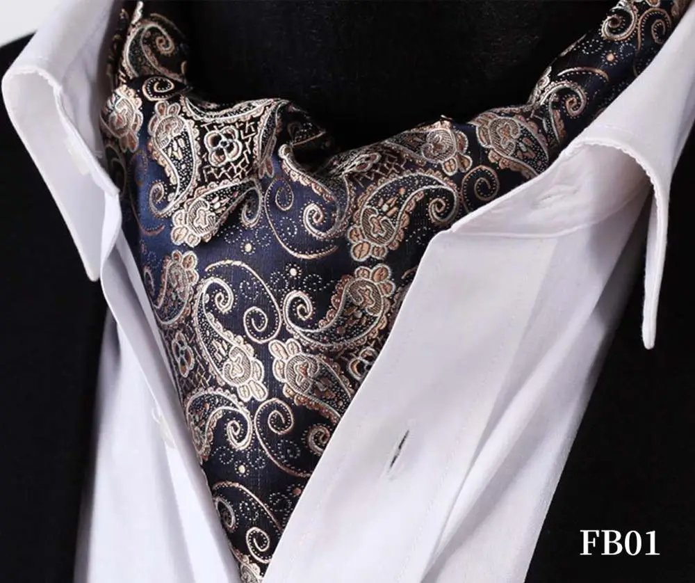 Цветочный Пейсли шелк аскотский галстук, повседневные жаккардовые шарфы галстуки Тканые Вечерние Ascot FB - Цвет: FB01 Gold Navy Blue