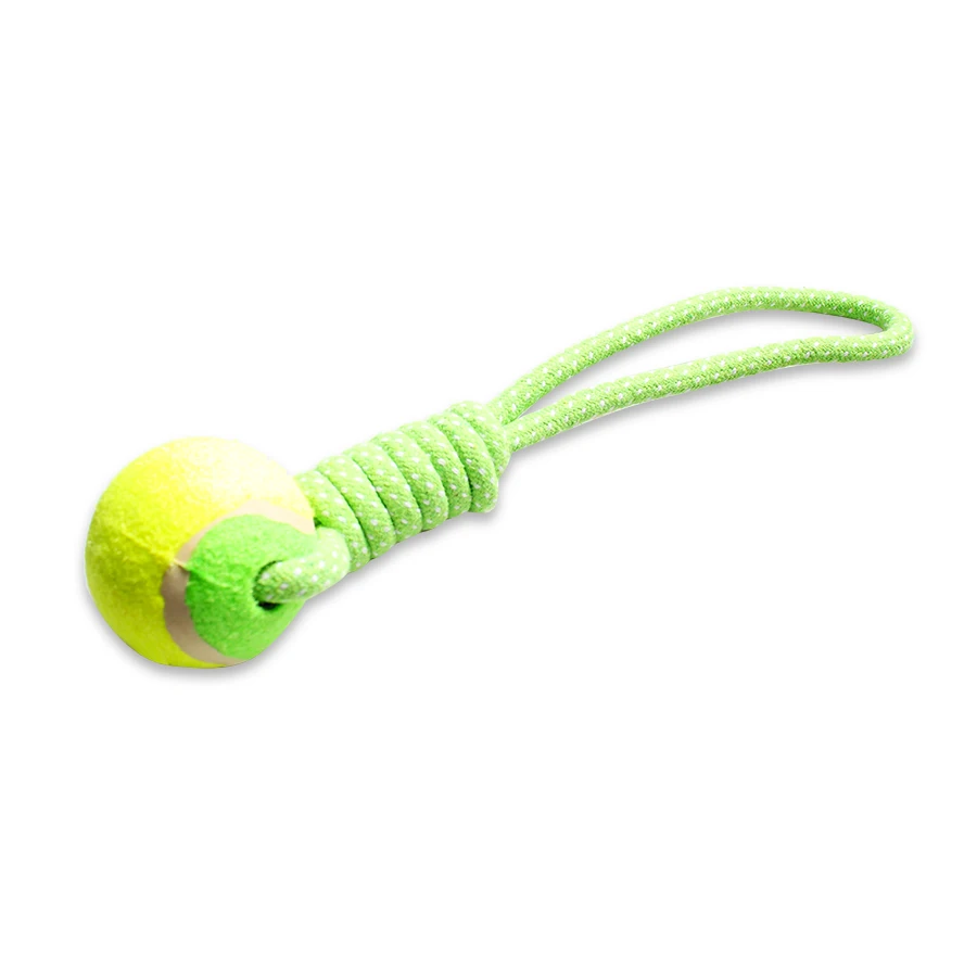 Rubber Squeaky Dog Toys Cotton Rope Ball Interactive Dog Toy Drawstring Tennis Ball Pet Chew Knot Puppy Multicolor Bell Ball