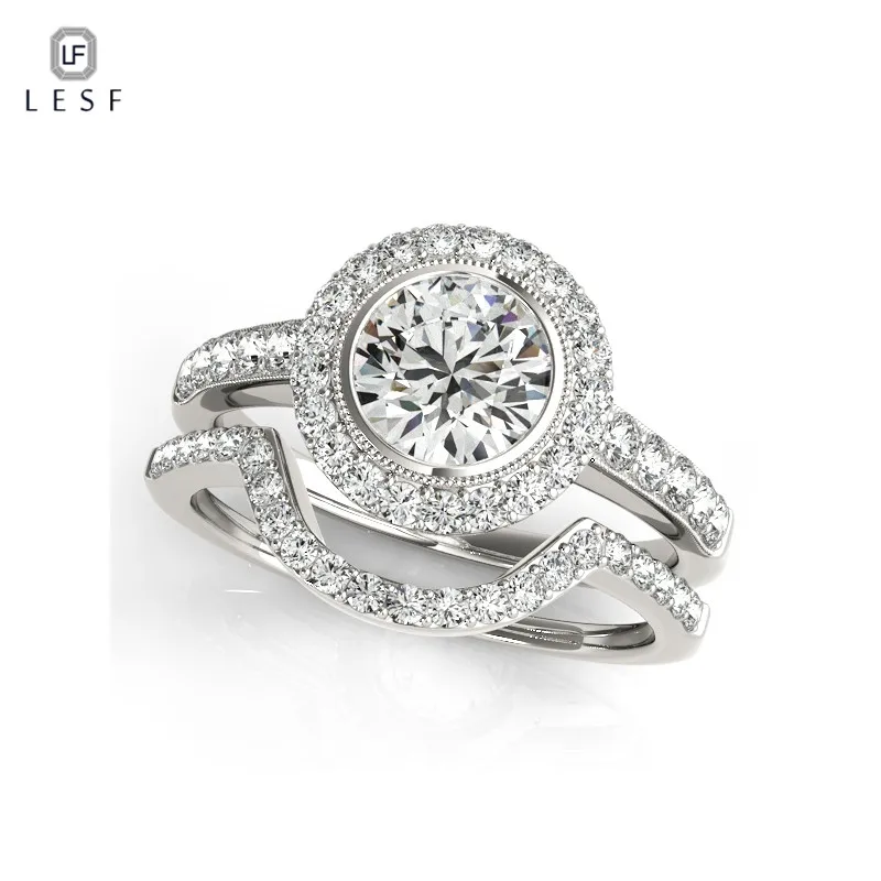 

LESF 1 ct Round Cut 925 Sterling Silver Rings Sets Wedding ring Women Fashion Wedding Jewelry For Girls Engagement Free Shipping