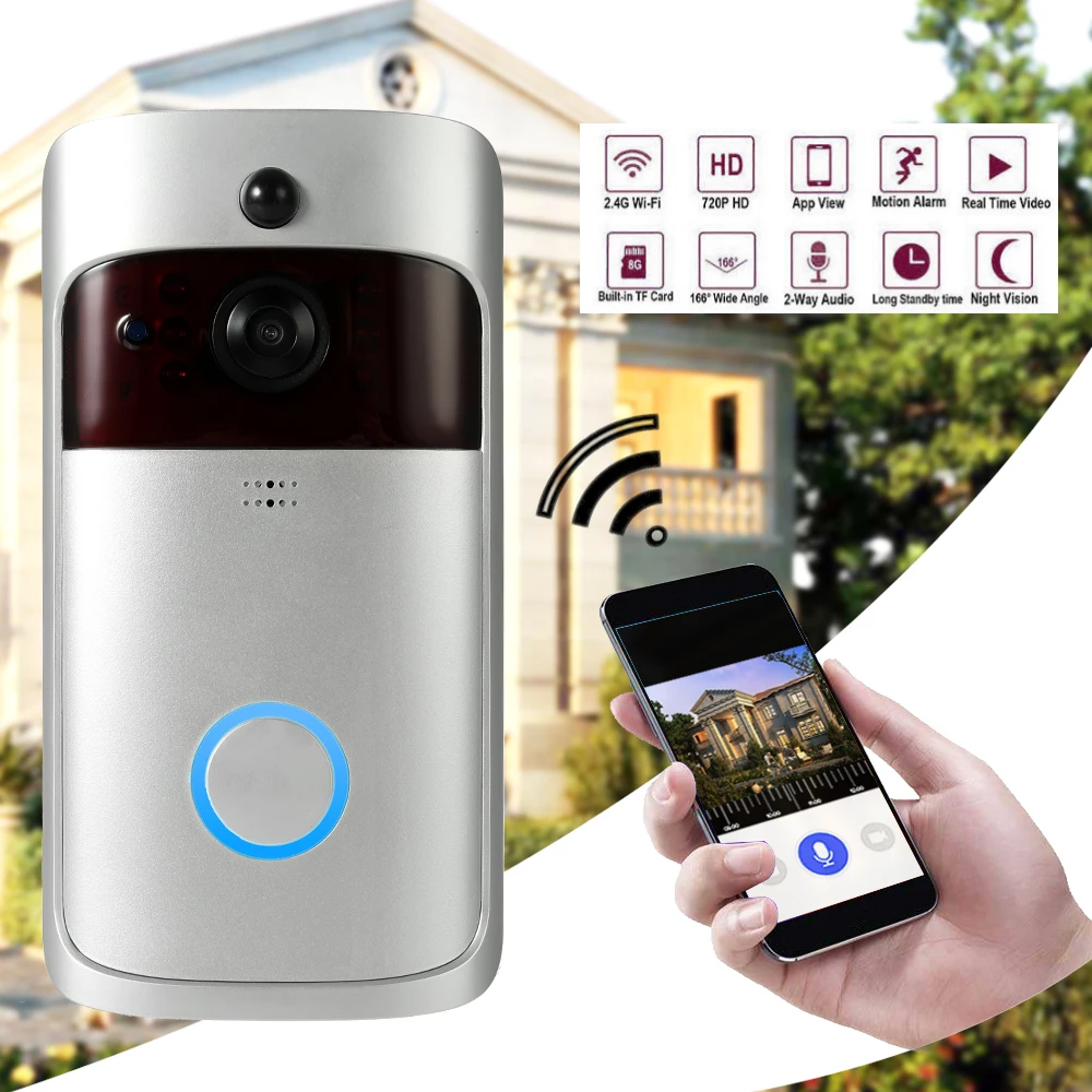 

Smart Wireless WiFi Security DoorBell Smart Video Door Phone with Plug-in Chime Visual Recording Low Power Consumption Remote