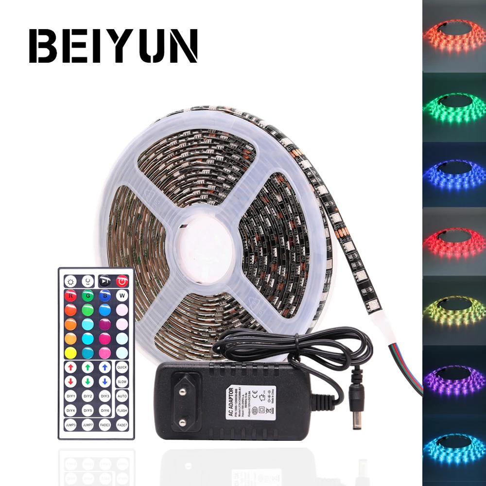 

RGB LED Strip 5050 Black PCB 30LEDs/m 60LEDs/m Waterproof DC 12V LED Light Strip Flexible Neon Tape with Power and Controller