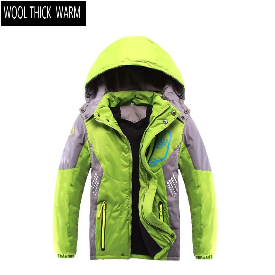 Детская верхняя одежда теплое пальто спортивная детская одежда двухслойные водонепроницаемые ветрозащитные утепленные куртки для мальчиков и девочек осень-зима - Цвет: Зеленый