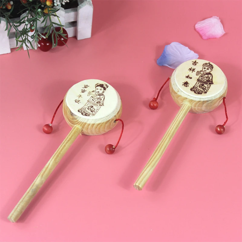 Wooden Rattle Toy Baby Kids Drum Percussion Musical Toys Hand Bell Toy Early Childhood Educational Learning Rattles Toy