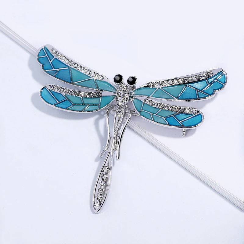 Silver Blue Ретро стрекоза со стразами нагрудный знак брошь модные эмалированные булавки и броши для женщин аксессуары Винтажные Ювелирные изделия Роскошные X437 - Окраска металла: Silver Blue