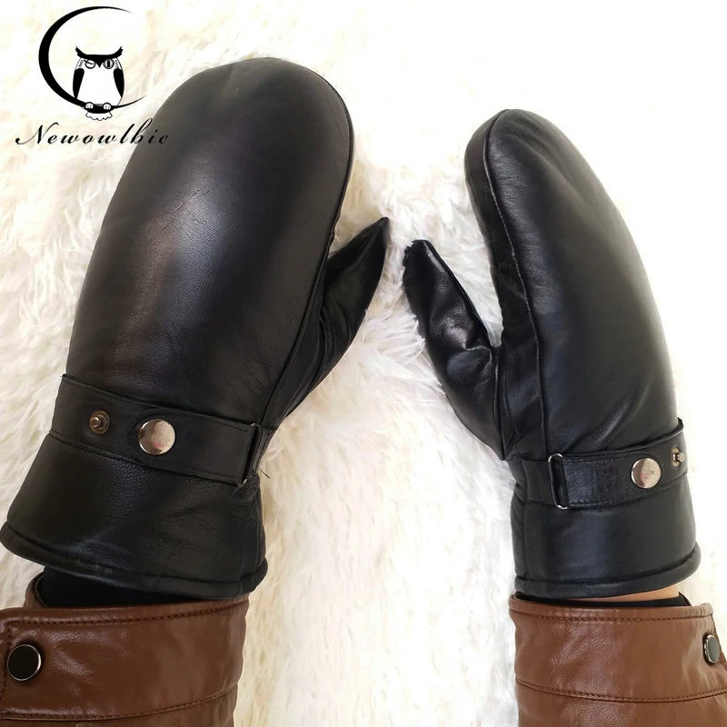US $22.05 Men Sheepskin Gloves Leather Glove For Men Winter Outdoor Warm Fur Thickening Thermal Gloves