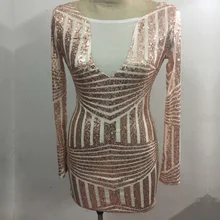 New Arrival Autumn Women Gold Sequin Dress Long Sleeve Plus Size Bodycon Backless Sexy Dress Mini Party Clubwear CP1633