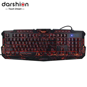 Darshion M300 Russian English Backlit Keyboard LED USB Wired Colorful Breathing Waterproof Computer Crack Gaming Keyboard