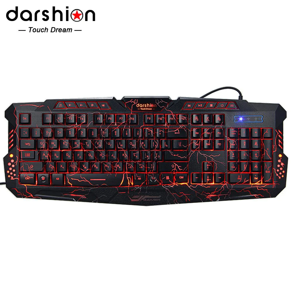 Дешево Бесплатная доставка LED клавиатуры 3 Цвет клавиатуры Keyboard Switch подсветкой USB Проводная Игровые ПК ноутбука русский и английский клавиатуры И...