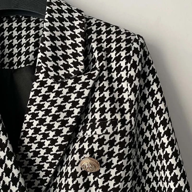 High Quality 2019 New Designer Blazer Women Long Sleeve Metal Lion Buttons Popular Houndstooth Woven Blazer Jacket Runway High Quality 2019 New Designer Blazer Women Long Sleeve Metal Lion Buttons Popular Houndstooth Woven Blazer Jacket Runway