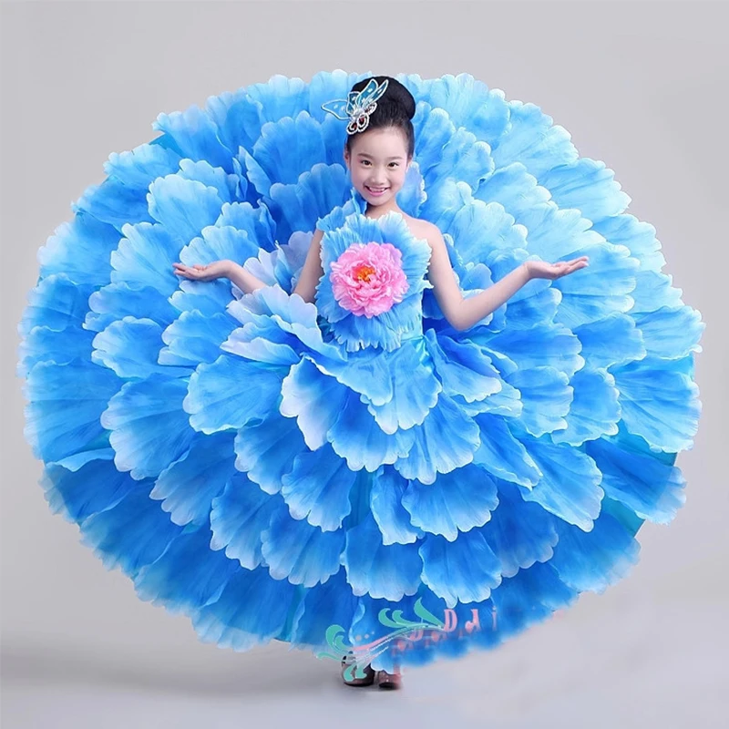 Испанская танцевальная юбка с лепестками детская сценическая одежда Детские костюмы для девочек, открытая танцевальная большая юбка DL2885