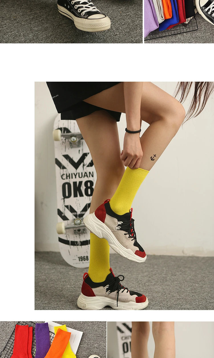 trouser socks PEONFLY Autumn new sock hosiery women fashion vertical stripes Solid cotton funny socks female Candy Color harajuku socks compression socks for women