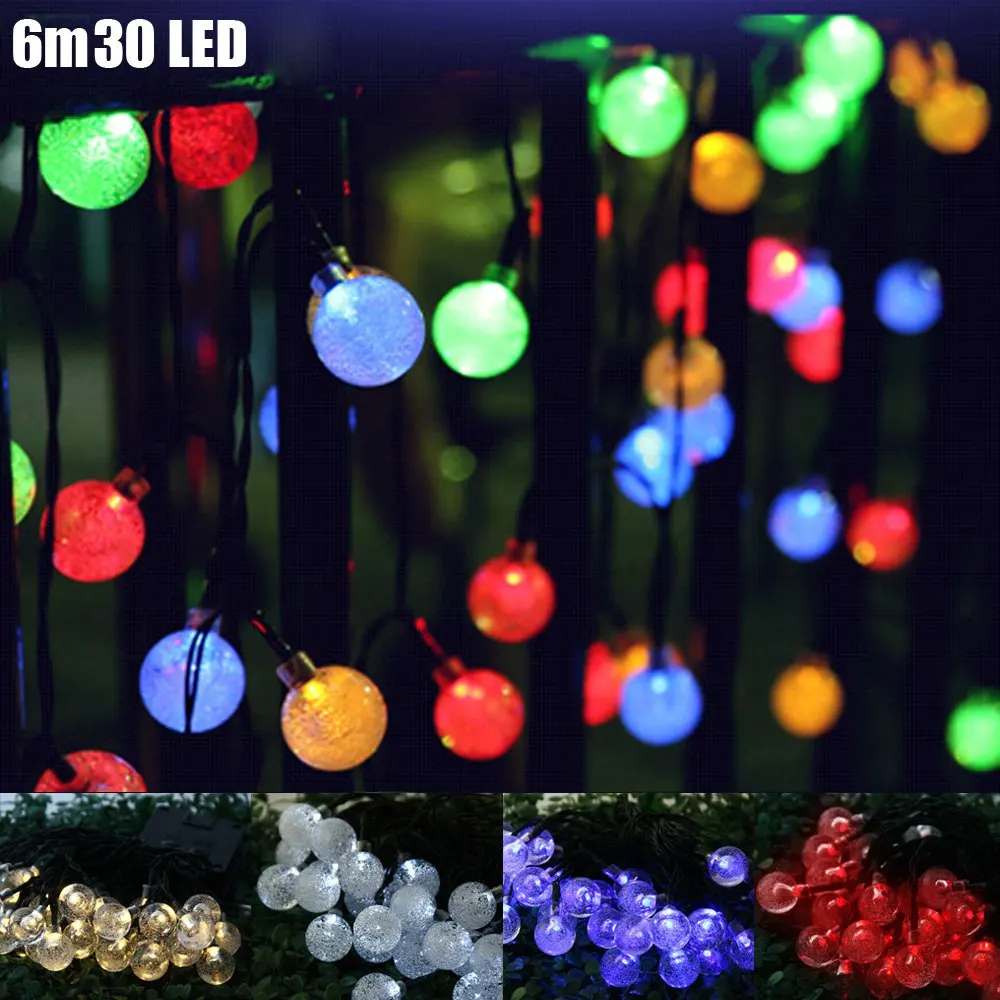 Christmas Tree Decors 6m 30 LED Solar String Light Bubble Shape Lamp Xmas Tree Ornament Adornos