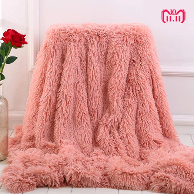 Buy Winter Pink fluffy Blanket Soft Warm Plush Faux