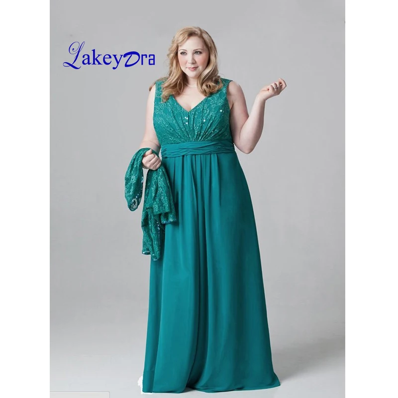 

Lakeydra A-Line Evening Dresses V-Neck Chiffon with Lace Jacket Zipper Back Plus Size Party Gowns Mother Desses Robe de Soiree