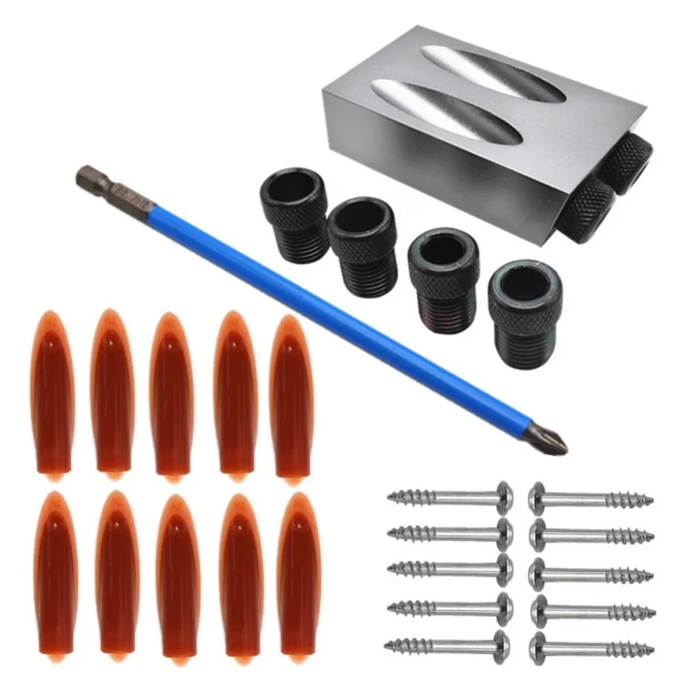Pocket Hole Jig Kit 1/28/34mm With PH2 Screwdrivers Drive Adapter for Woodworking Angle Drilling Holes Guide Dowel Jig Wood Tool Pocket Hole Jig Kit 1/28/34mm With PH2 Screwdrivers Drive Adapter for Woodworking Angle Drilling Holes Guide Dowel Jig Wood Tool