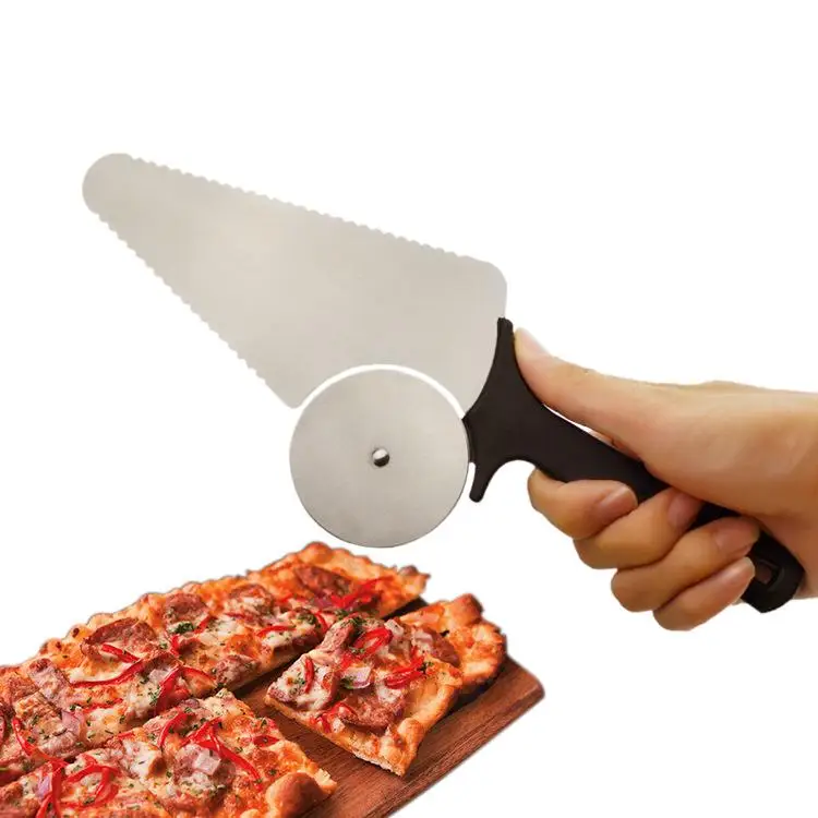 2 in 1 Stainless Steel Pizza Wheel Cutter Shovel Rolling Knife Pastry