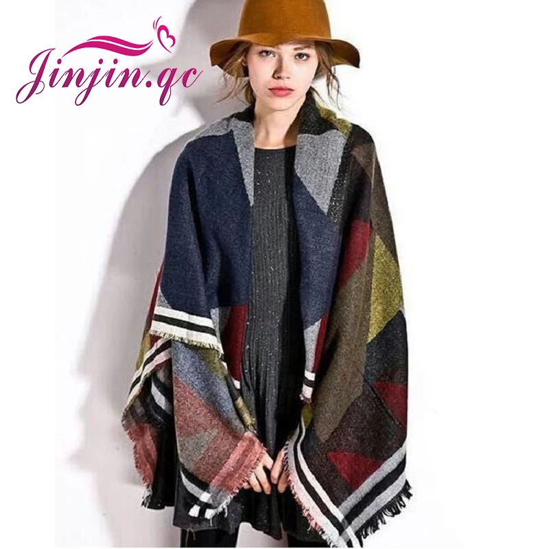 Jinjin.QC 2019 Fashion Winter Women Cashmere Scarf Warm Pashmina Wraps High Quality Wool Poncho Scarves echarpe foulard Female