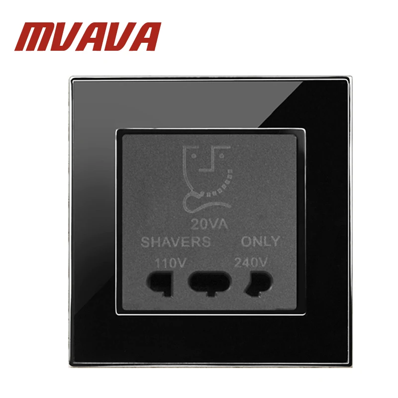 

MVAVA Luxury Shaver Plug Shaving Socket 110 & 240V Outlet Dual Voltage Wall Shave Socket Decorative Black Mirror Panel Socket
