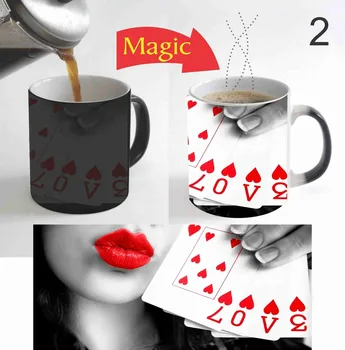

Romantic Lips Love Cards Magic Color Change Coffee Mug 11 Oz for Christmas - 2