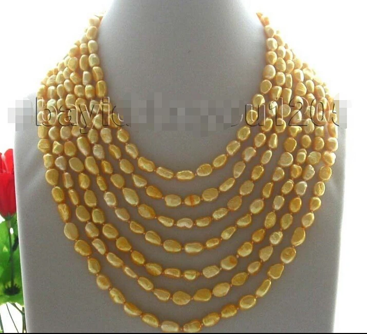 

fast 7rows 24" Genuine Natural 12mm Golden Baroque Pearl Necklace #f1200! AAA
