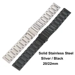 Черный/серебристый одноцветное Нержавеющая сталь ремешок браслет застежка 20 мм 22 мм часы группа ремень роскошные часы для