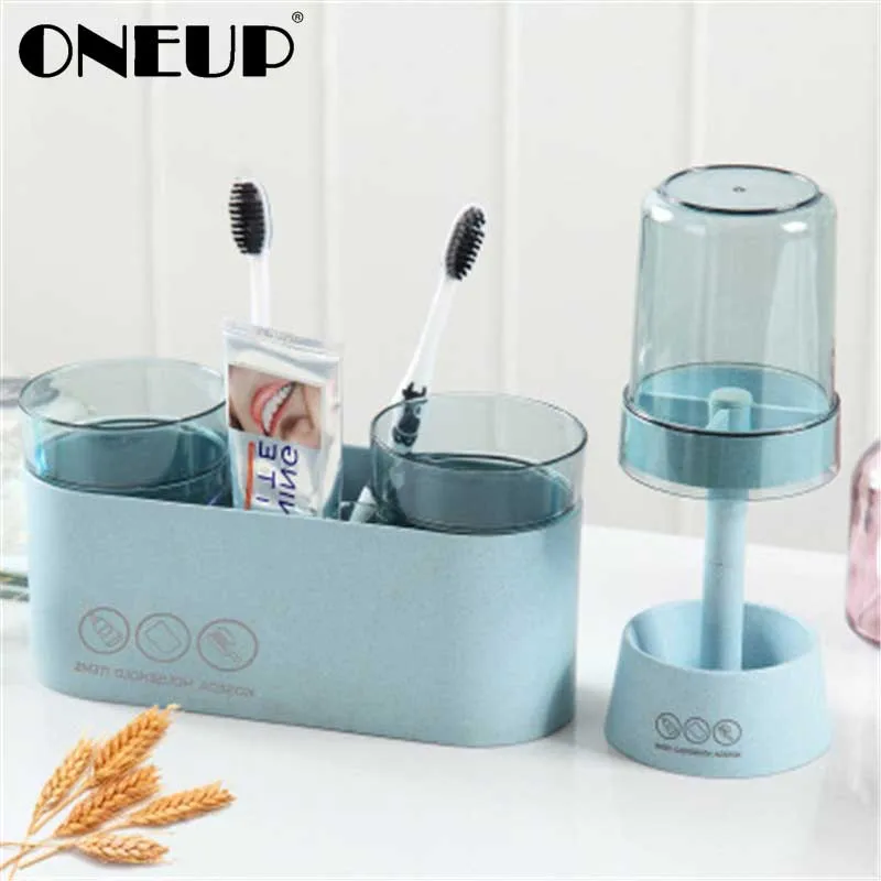 

ONEUP Creative Toothbrush Holder Wheat Straw Toothpaste and Wash Cup Holder Storage Box Multi-function Bathroom Accessories Sets