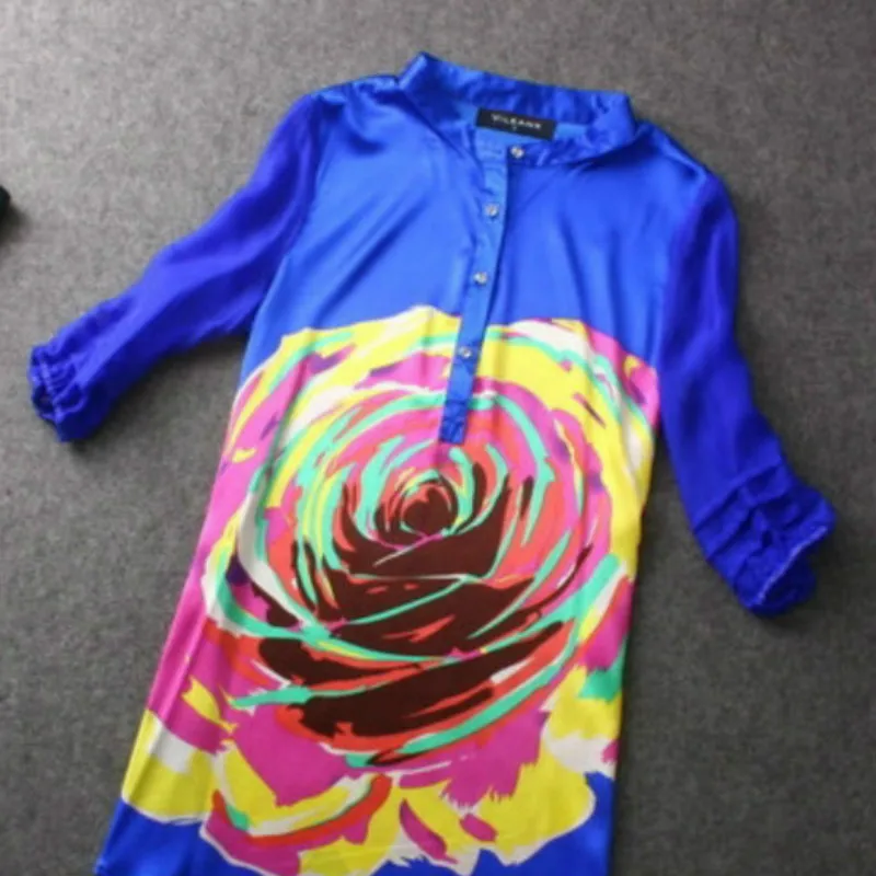 Été Chemise Filles 2018 Douce Blouses Pour Grands Chemises Manches Imprimé Moitié Chantiers De Mode Ladys Soie rouge Bleu Printemps q10rxX0wt