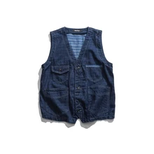 Джинсовые жилеты мужские ЯПОНСКИЕ ВИНТАЖНЫЕ синие мужские s Мульти Карманы жилет дизайн мода v-образным вырезом без рукавов джинсовые куртки DS50647