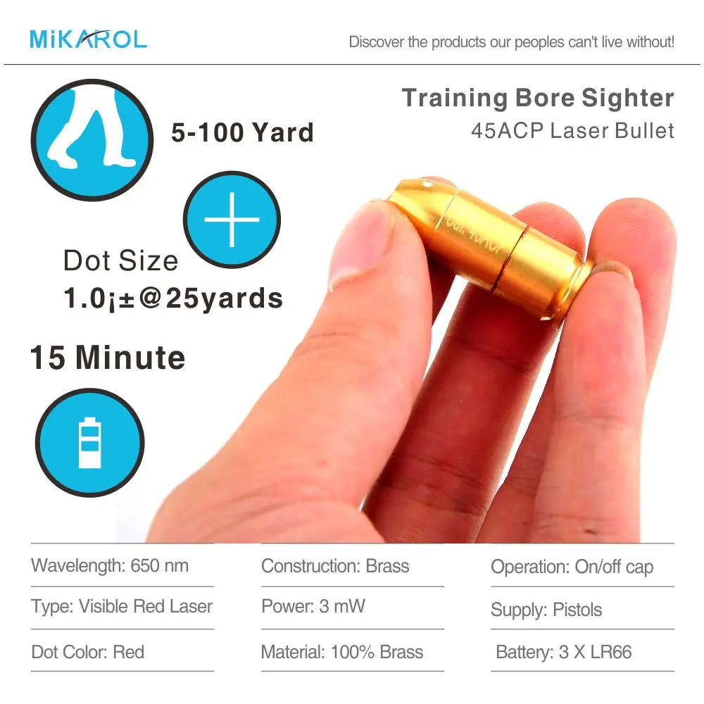 Red Dot Sight Laser Boresighter Gun Bore Sight 45ACP Laser Ammo, Laser