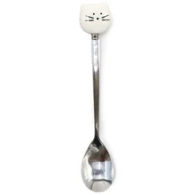 Teagas Cute Cat Spoon – Cute White Cat Ceramic Handle Stainless Steel Spoon for Cute Cat Mug