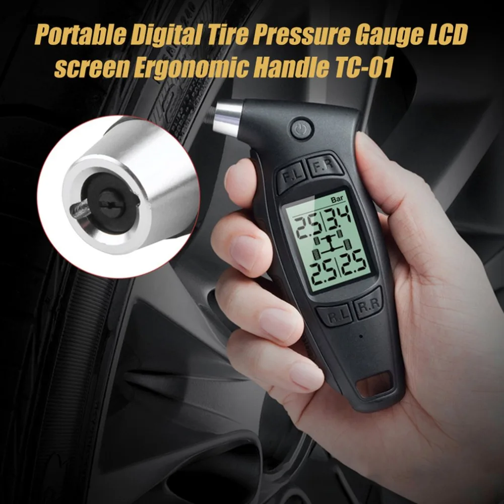 1 pc 0 87psi / 6bar Portable Digital Tire Pressure Gauge LCD screen