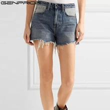 GENPRIOR для женщин джинсовые шорты Новое поступление модные брендовые Винтаж рваные пэчворк с высокой талией пикантные женские короткие джинсы