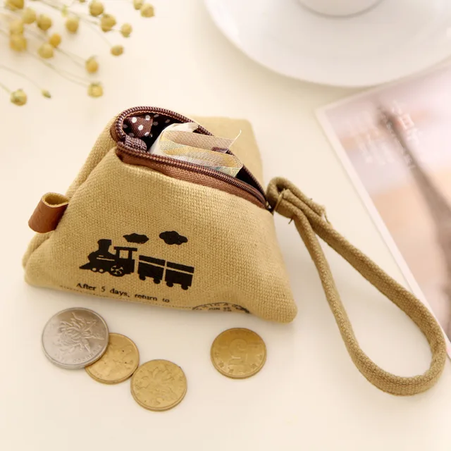 Unisex Men Women Coin Purse Canvas Bag Fabric Triangle Clutch Coin
