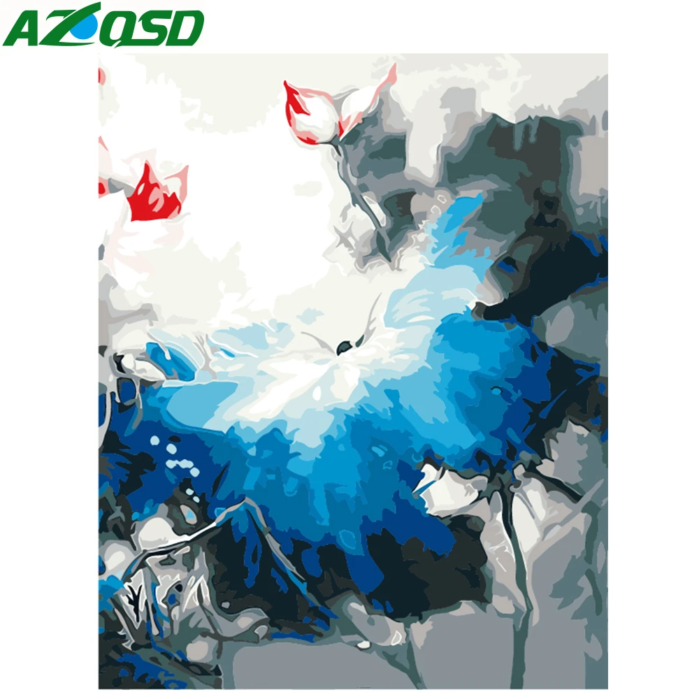 AZQSD Oil Painting Flower By Numbers Ink Lotus DIY Paint Canvas Picture Hand Painted Home Decoration SZYH6260 | Дом и сад