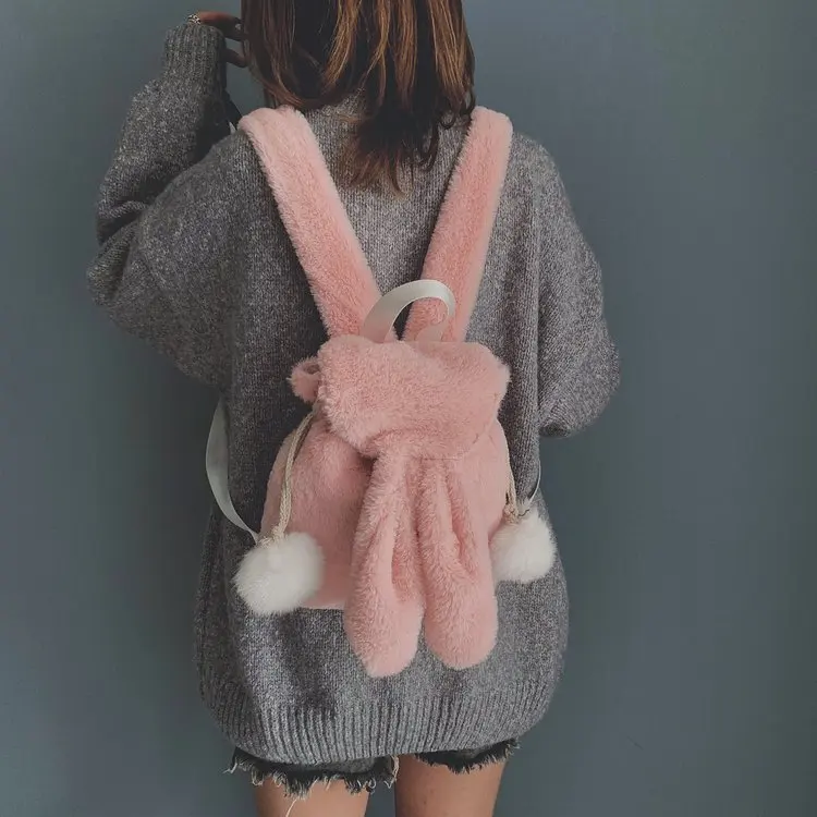Kawaii Plush Rabbit Backpack Women School Bags for Teenage Girls Cute