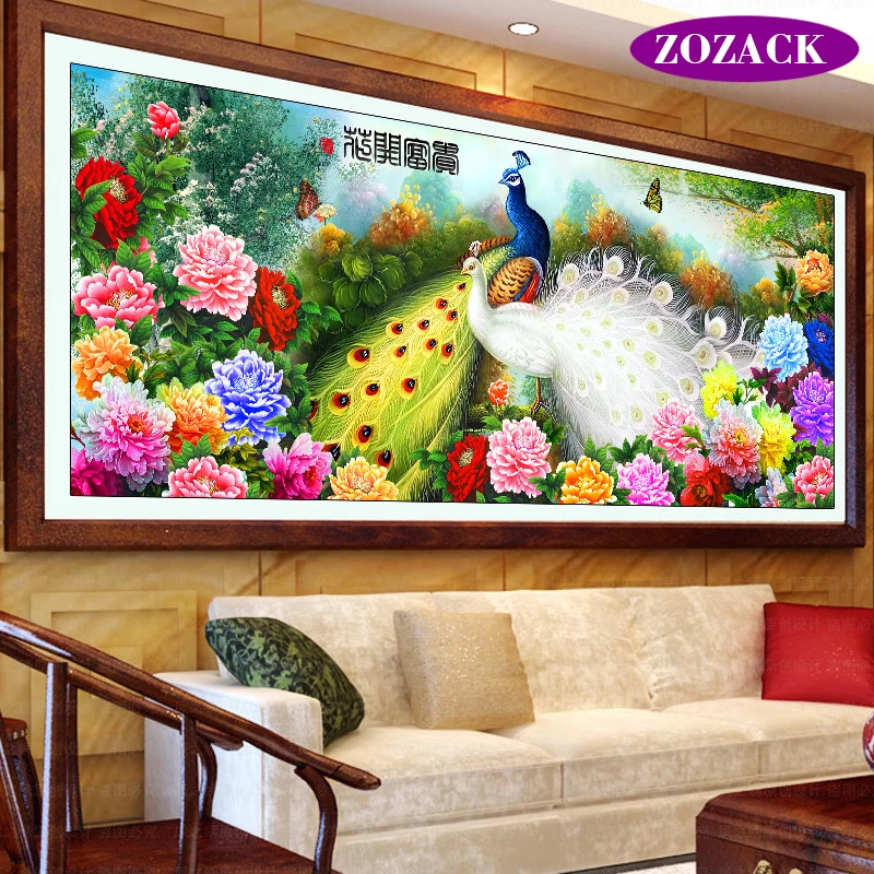 Набор для вышивки сделай сам Zozack крестиком Павлин Пион цветы|cross stitch|set for embroiderydiy