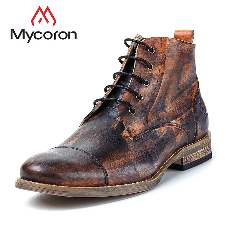 

MYCORON Genuine Leather Men Shoes Autumn Winter Ankle Boots Fashion Footwear Lace Up Shoes Men Handmade Boots Botines Hombre