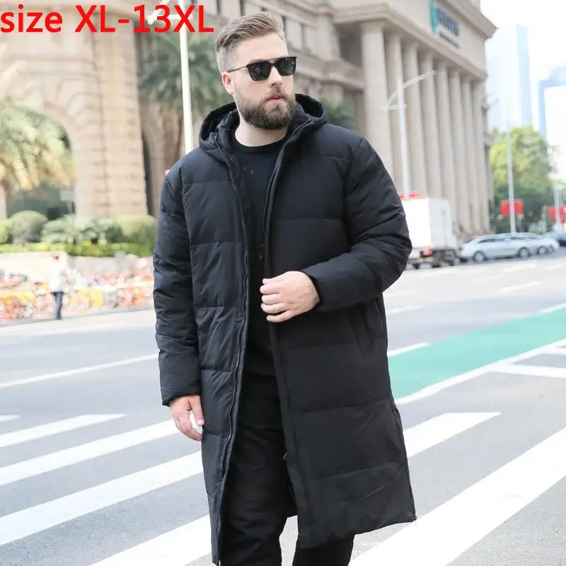 Новое поступление супер большая куртка мужская с капюшоном Толстая белая утка вниз Повседневная Высококачественная супер большая плюс размер XL-11XL12XL13XL - Цвет: black