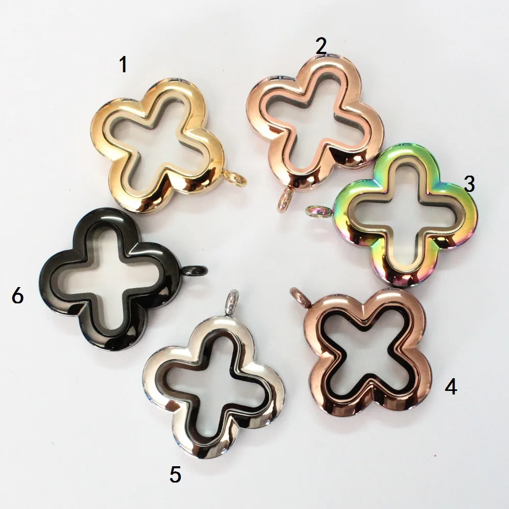 

6 Styles Stainless steel clover shape magnet floating locket pendant for women